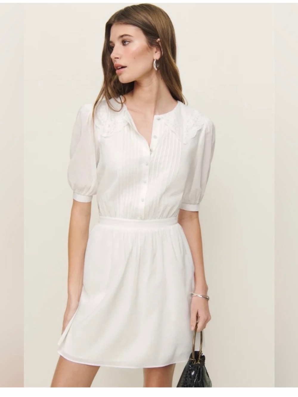 Reformation White Lace-Collar Button Front Mini Dress